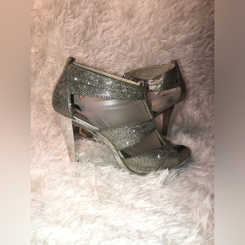 Michael Kors Silver Glitter High Heel Sandals - Picture 3 of 16